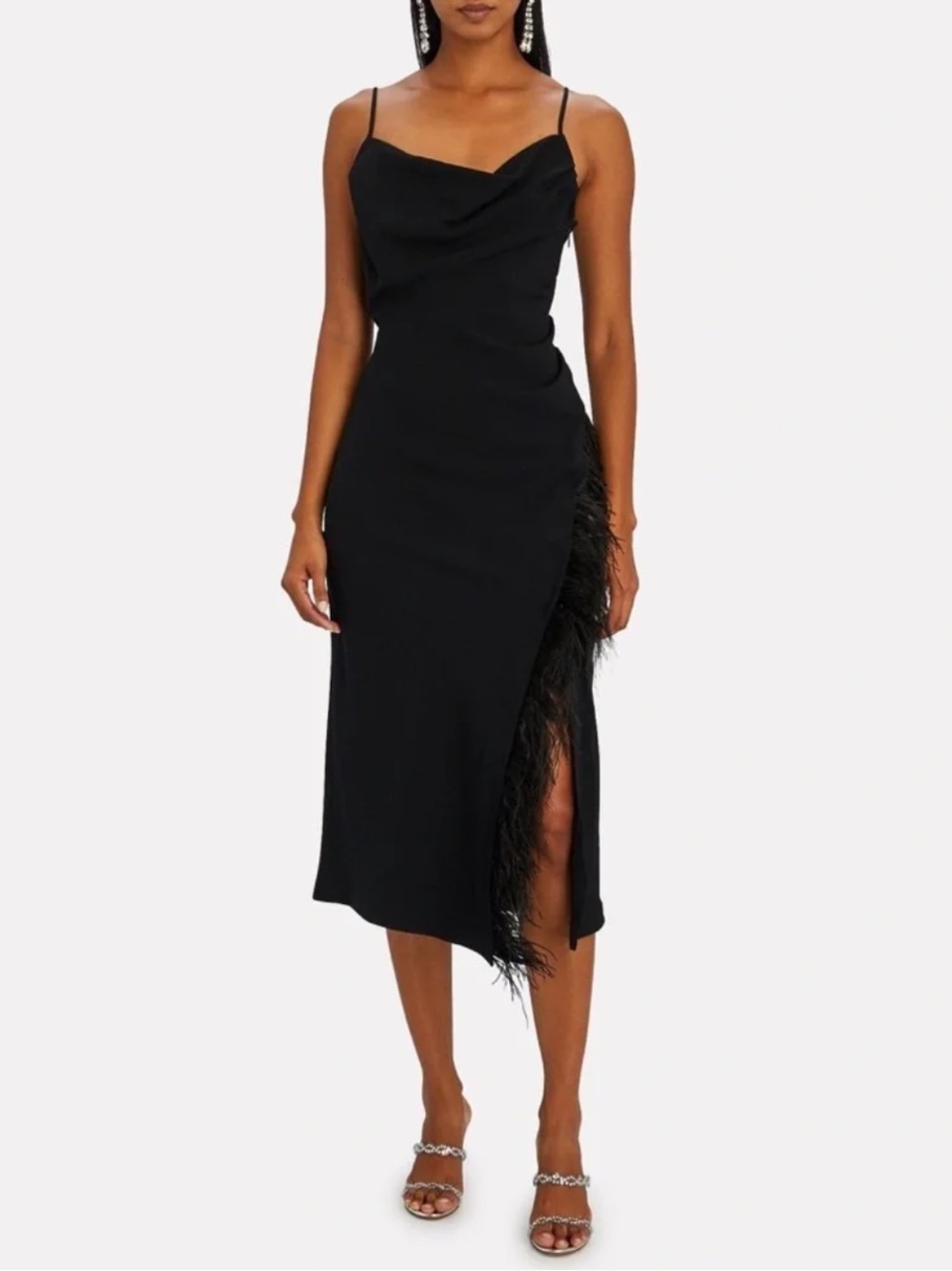 Derek Lam 10 Crosby Elegant Black Feather-Trim Dress